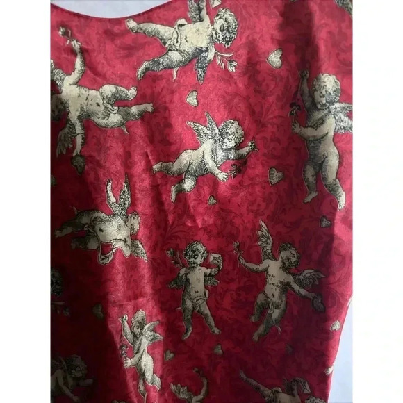 Vtg Satin And Beaux Sleepwear Women's L Large Red Cupid Slip Night Gown Bias Cut - Picture 5 of 10